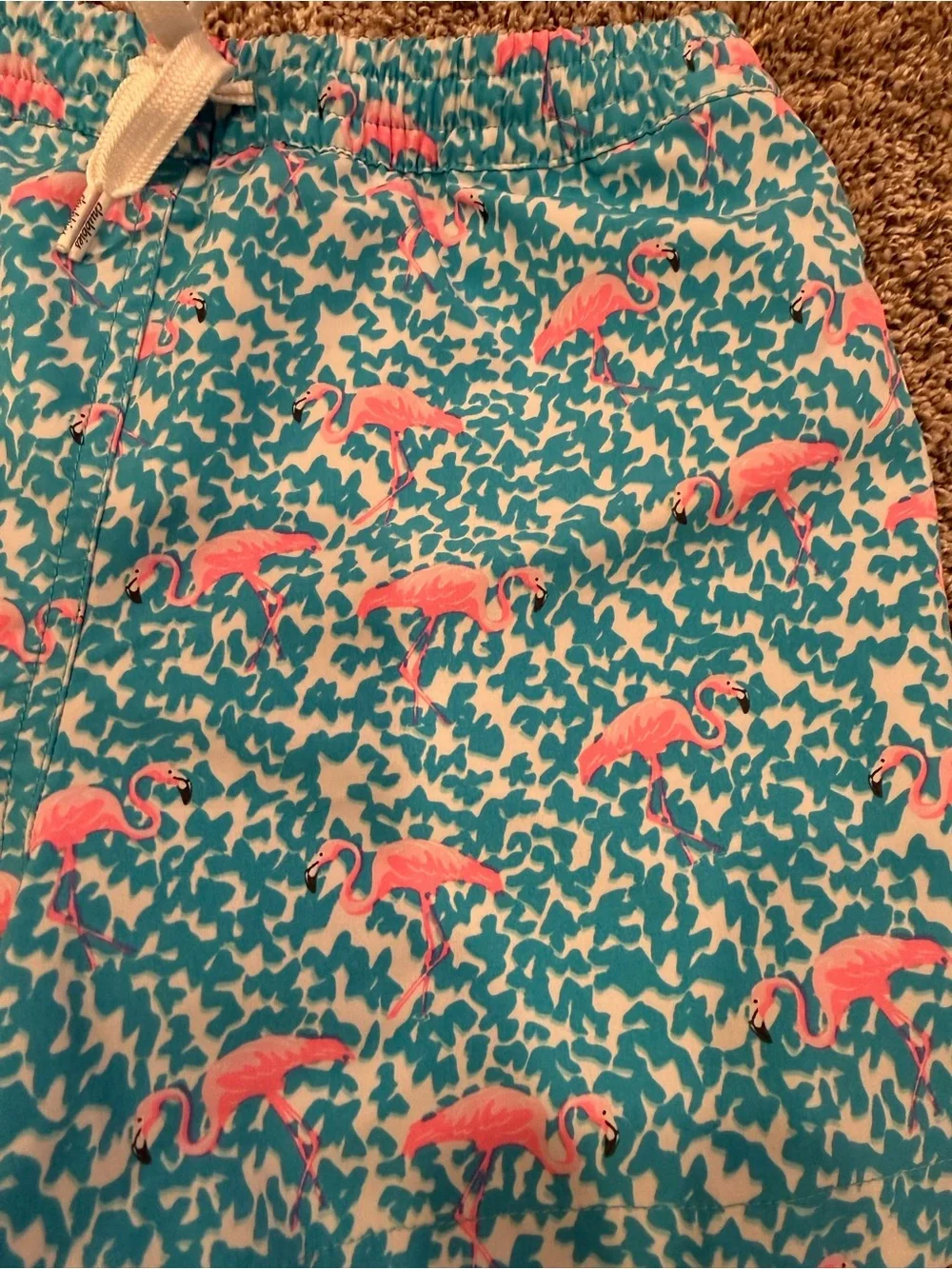 chubbies Teal Swim Shorts with Pink Flamingo Print
